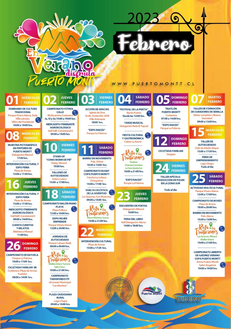 Calendario de Febrero, actividades de verano 2023